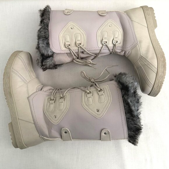 JustFab Marley Winter Boots Size 8 Lace Up Light Gray Faux Fur Trim - Picture 2 of 16